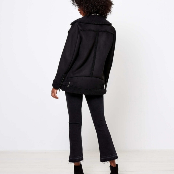 NWT LOFT Faux Suede Aviator Coat Color Black - Picture 2 of 5